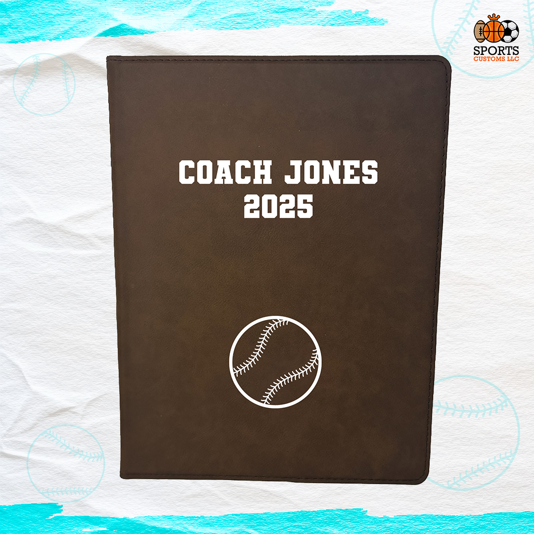 Customized Softball Padfolio Sample Mock-up in Varsity Team Font