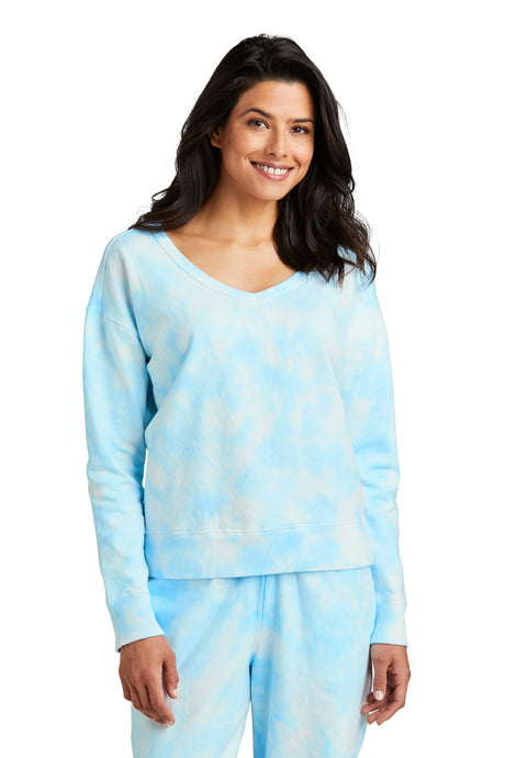 Port & Co Women's   Beach Wash   Cloud Tie-Dye V-Neck Sweatshirt LPC140V
