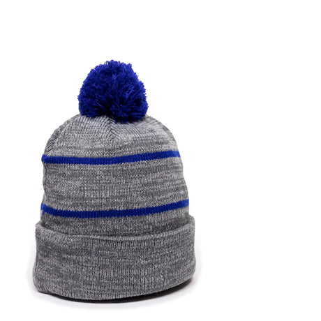 Outdoor Cap KNF-100 Striped Beanie with Black Fleece Lining & Pom-1