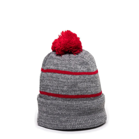 Outdoor Cap KNF-100 Striped Beanie with Black Fleece Lining & Pom-1