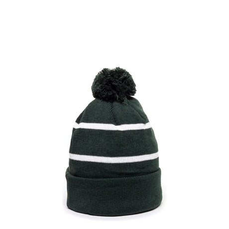 Outdoor Cap KNF-100 Striped Beanie with Black Fleece Lining & Pom-1