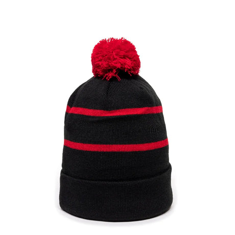 Outdoor Cap KNF-100 Striped Beanie with Black Fleece Lining & Pom-1
