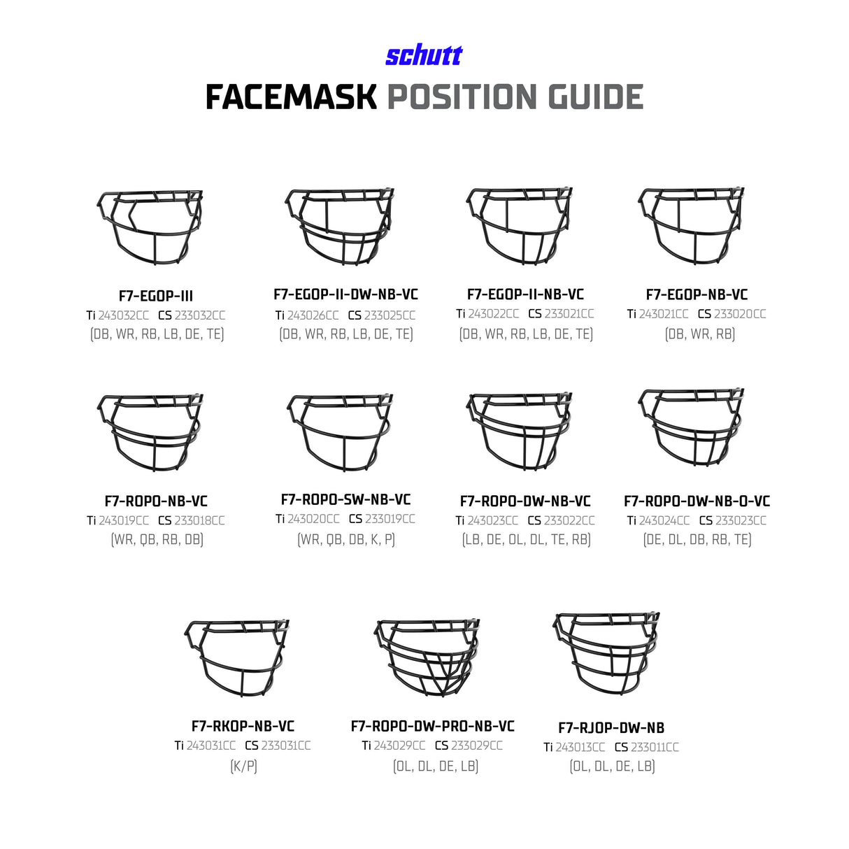 Schutt F7 ROPO-DW-O-NB-VC Football Facemask-14