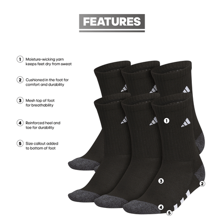 adidas Youth Athletic Cushioned 6-Pack Crew Sock-2