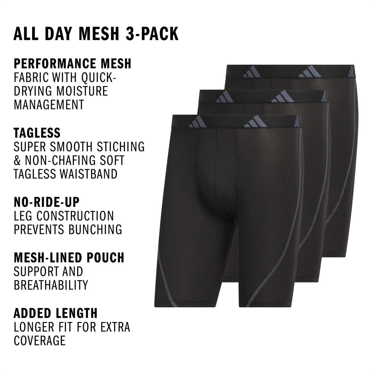 adidas Men's All Day Mesh 3-Pack Long Boxer Brief-3