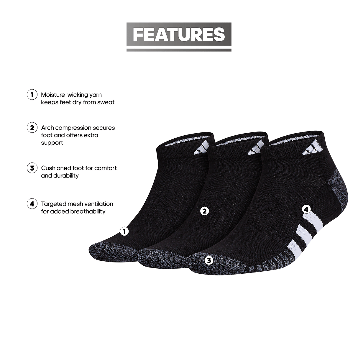 adidas Men's Cushioned 3.0 3-Pack Low Cut Sock-2