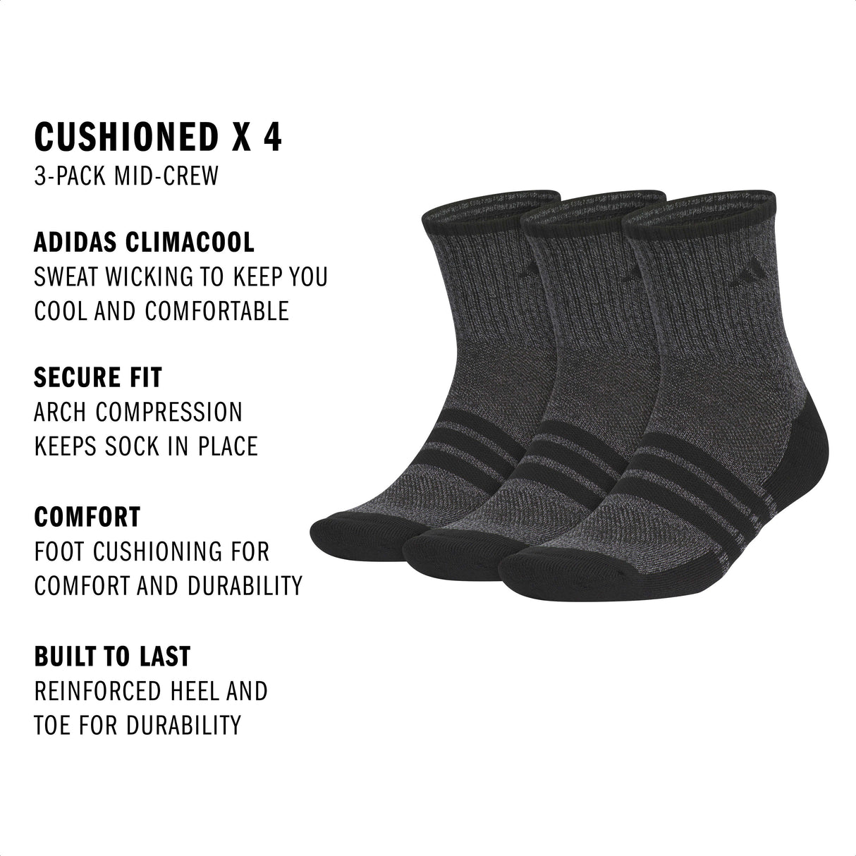 adidas Men's Cushioned X 4 3-Pack Mid-Crew Sock-2