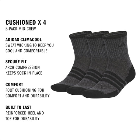 adidas Men's Cushioned X 4 3-Pack Mid-Crew Sock-2
