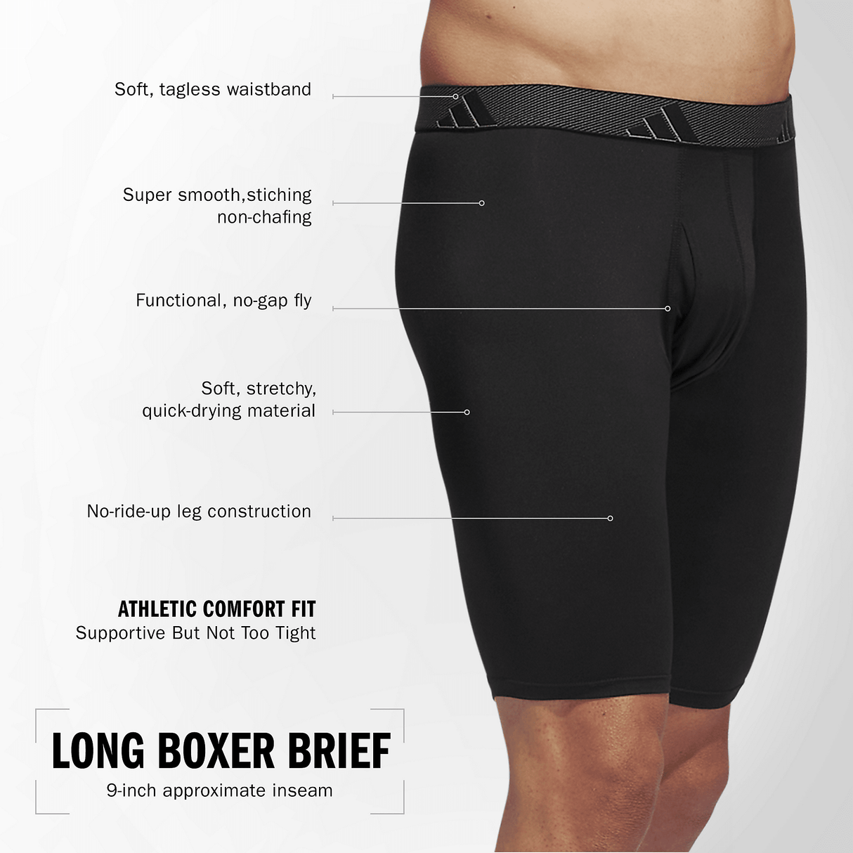 adidas Men's Microfiber 3-Pack Long Boxer Brief-2