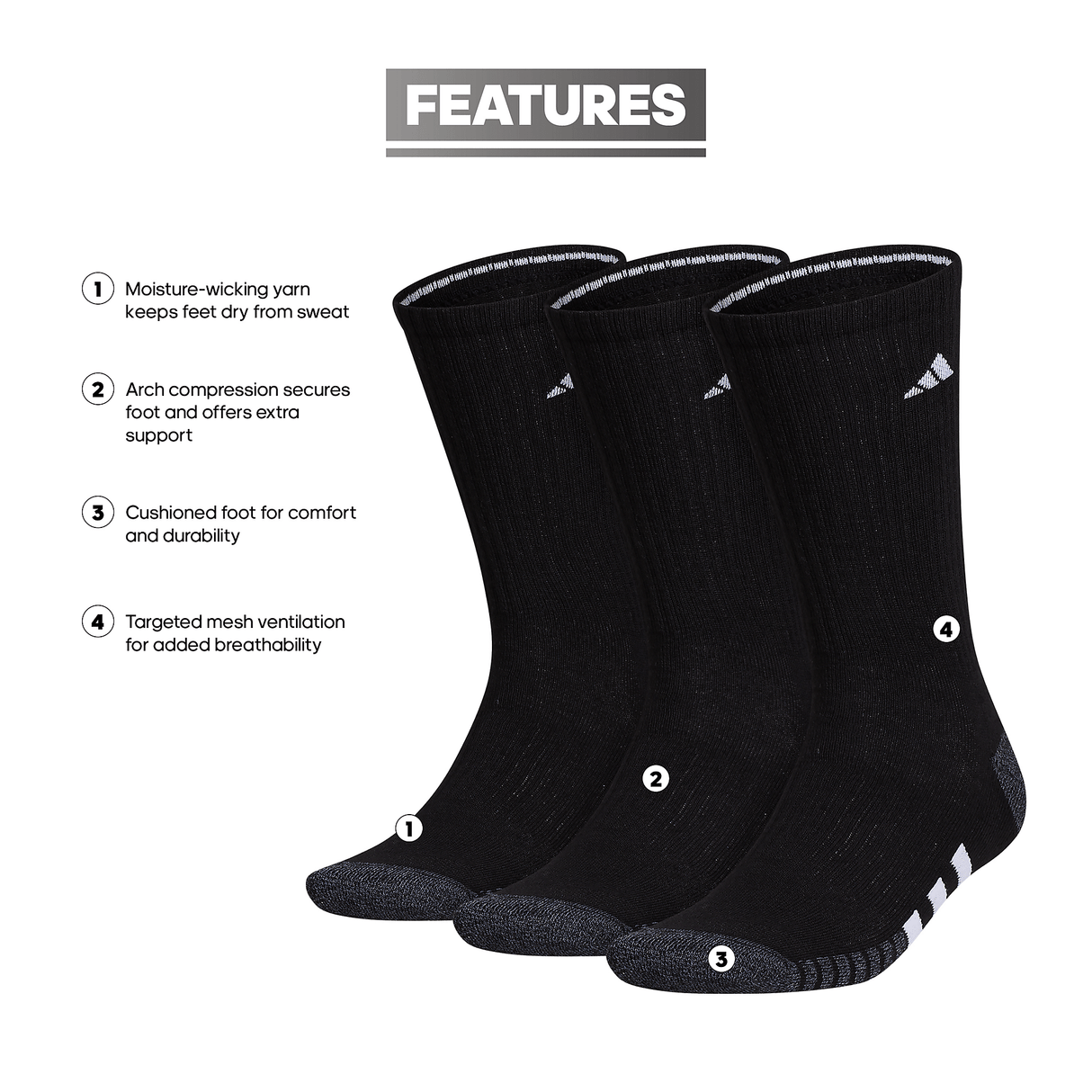 adidas Men's Cushioned 3.0 3-Pack Crew Sock-2