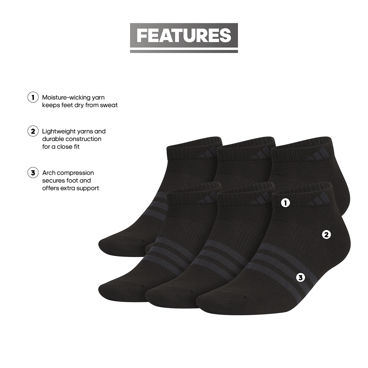 adidas Men's Superlite 3.0 6-Pack Low Cut Sock-2