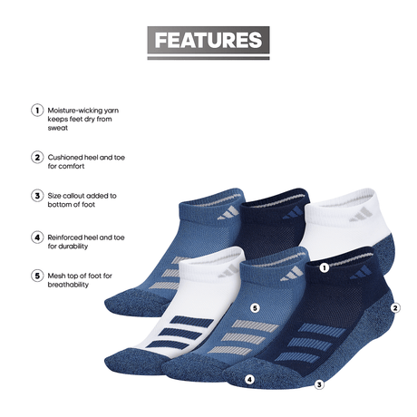 adidas Youth Cushioned Angle Stripe 6-Pack Low Cut Sock-2