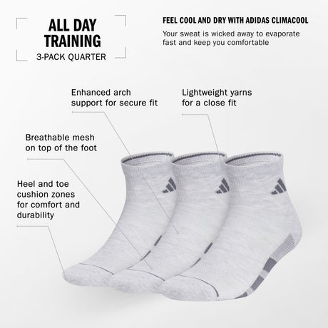 adidas Men's All Day Training 3-Pack Quarter Sock-2