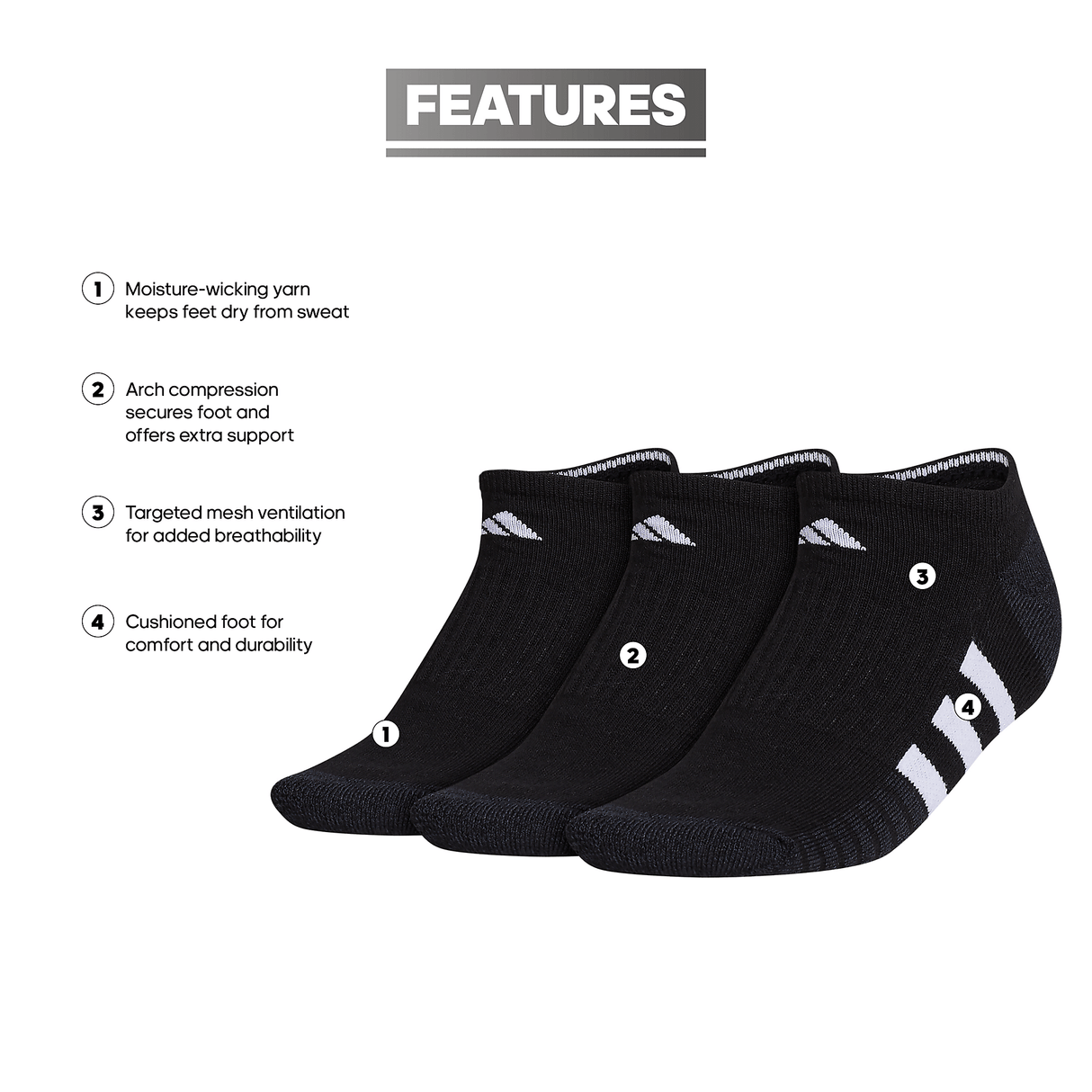 adidas Women's Cushioned 3.0 3-Pack No Show Sock-2