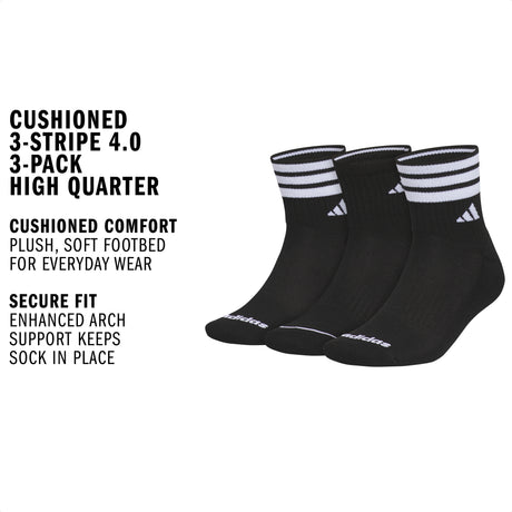 adidas Men's Cushioned 3-Stripe 4.0 3-Pack High Quarter Sock-2