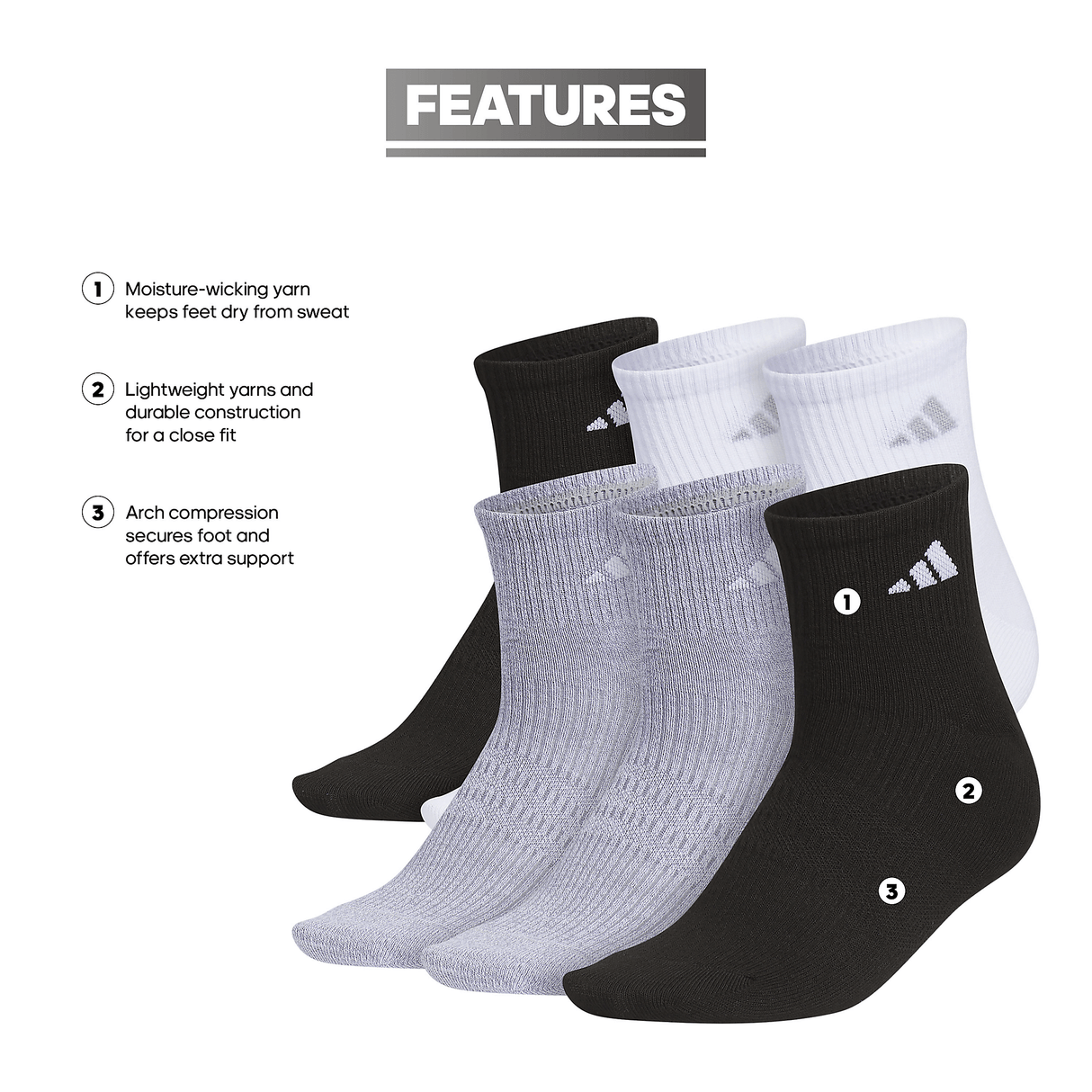 adidas Women's Superlite 3.0 6-Pack Quarter Sock-2