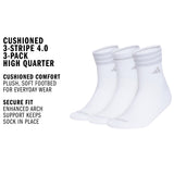 adidas Women's Cushioned 3-Stripe 4.0 3-Pack High Quarter Sock-2
