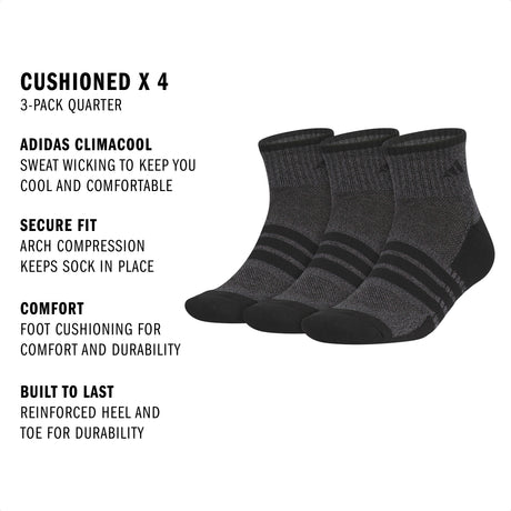 adidas Men's Cushioned X4 3-Pack Quarter Sock-2