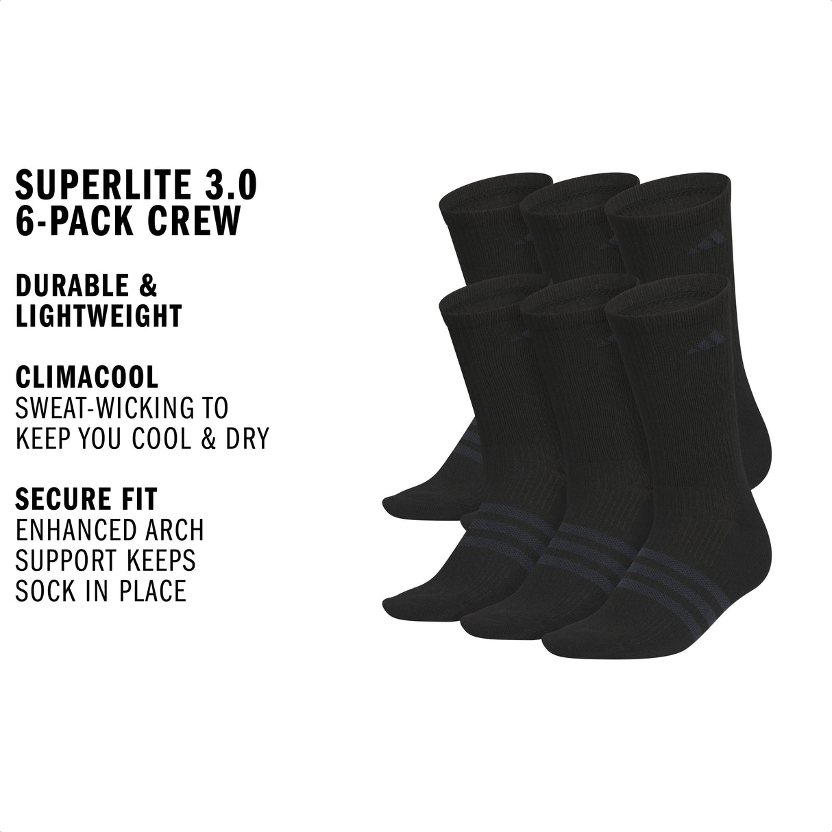 adidas Men's Superlite 3.0 6-Pack Crew Sock-2