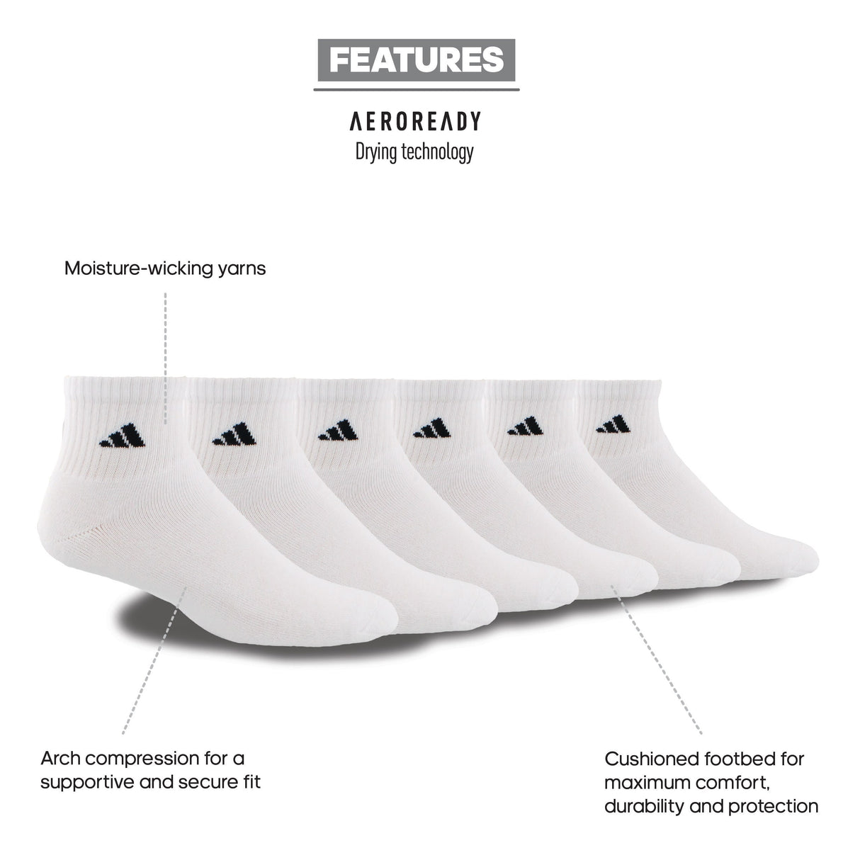 adidas Men's Athletic Cushioned 6-Pack Quarter Sock-2