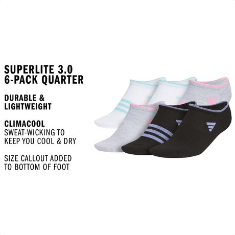 adidas Girl's Superlite 3.0 6-Pack No Show Sock-2