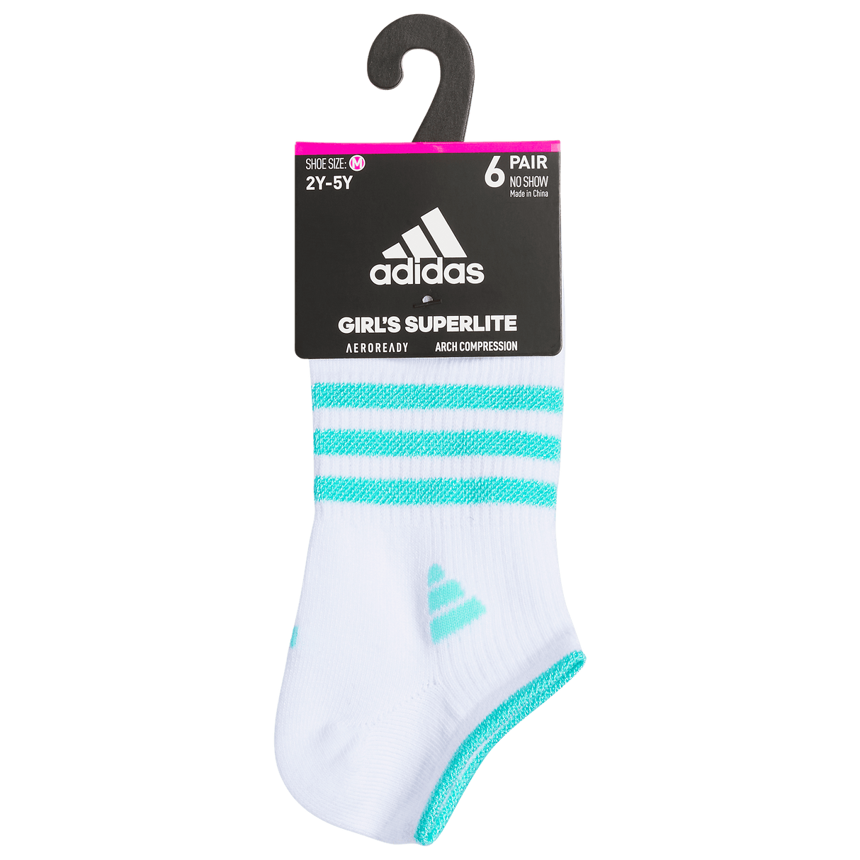 adidas Girl's Superlite 3.0 6-Pack No Show Sock-8
