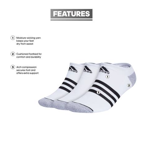 adidas Men's Cushioned 3-Stripe 3.0 3-Pack No Show Sock-2