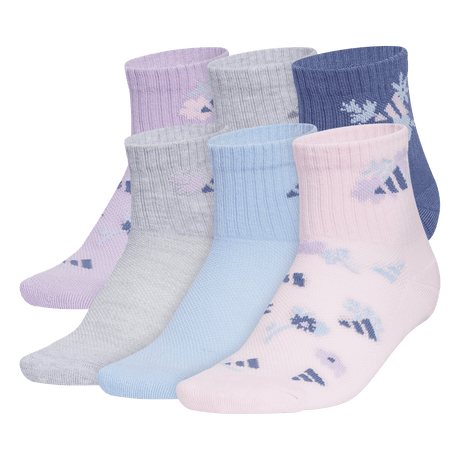 adidas Girl's Cushioned Graphic 6-Pack Quarter Sock-1
