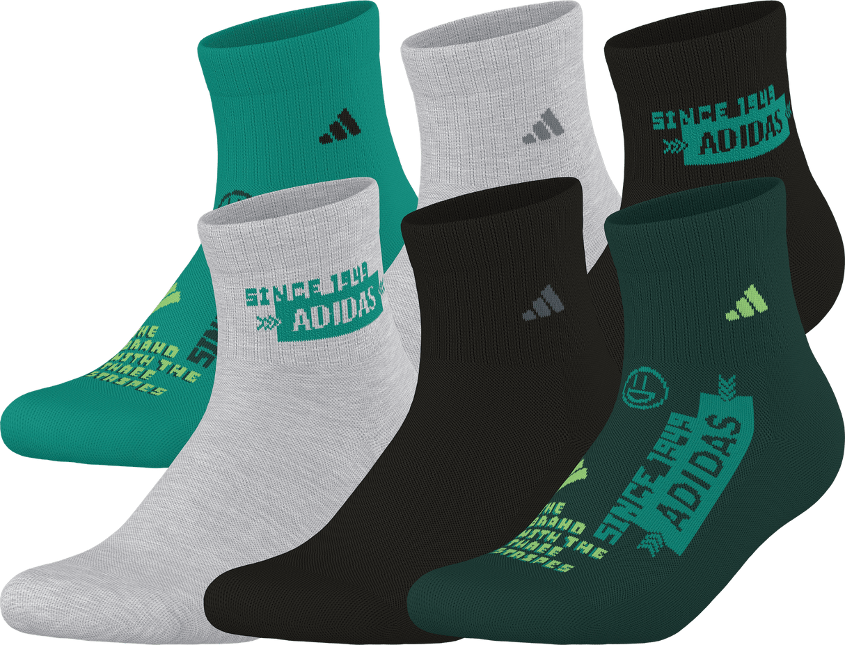 adidas Youth Cushioned Graphic 6-Pack Quarter Sock-1