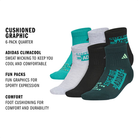 adidas Youth Cushioned Graphic 6-Pack Quarter Sock-2