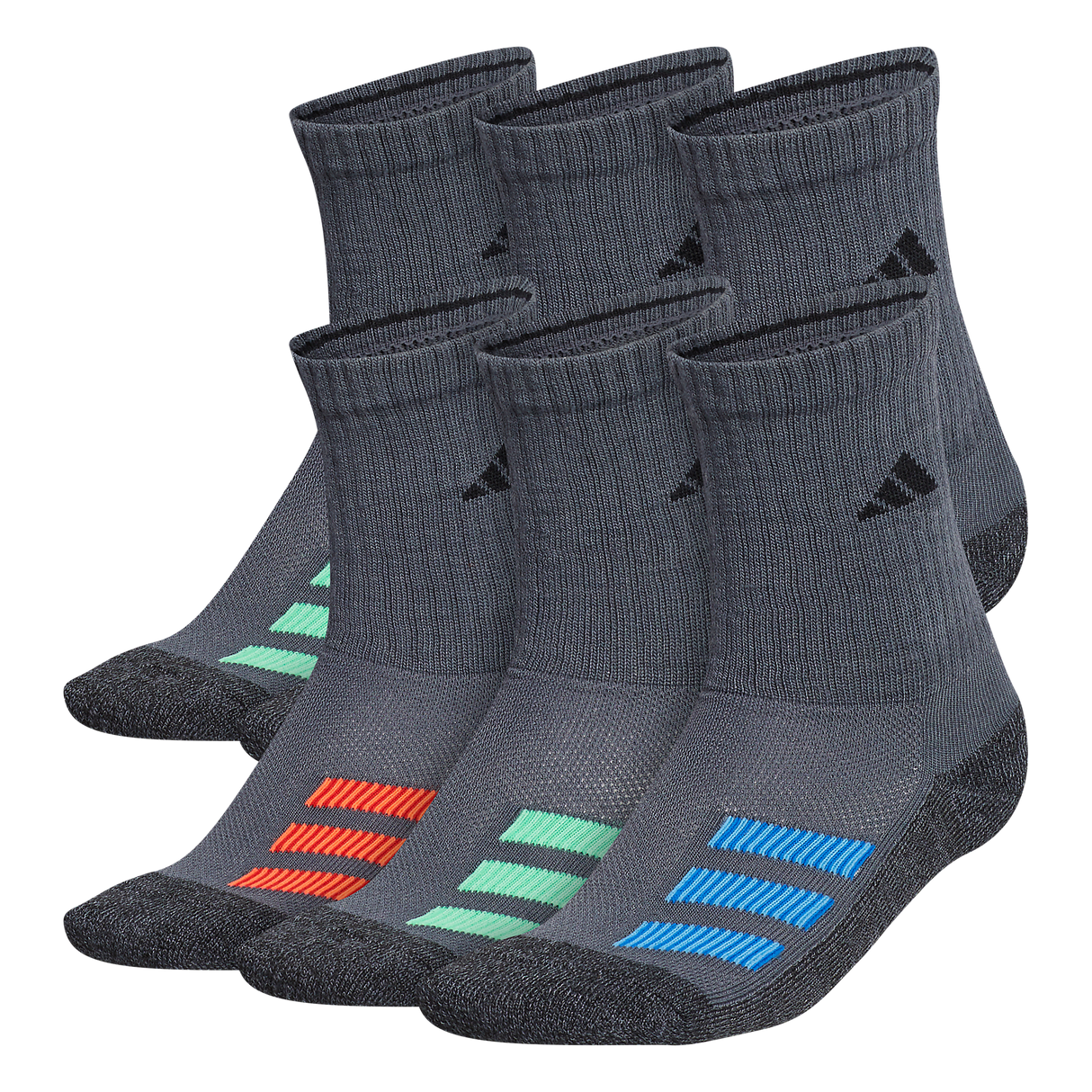 adidas Youth Cushioned Angle Stripe 6-Pack Crew Sock-1