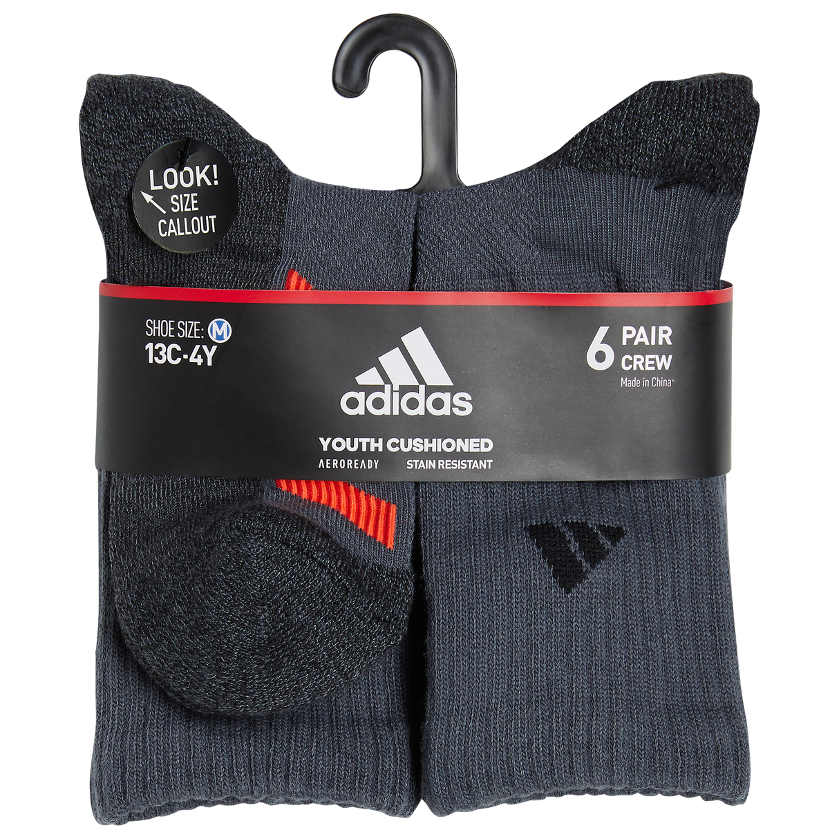 adidas Youth Cushioned Angle Stripe 6-Pack Crew Sock-6