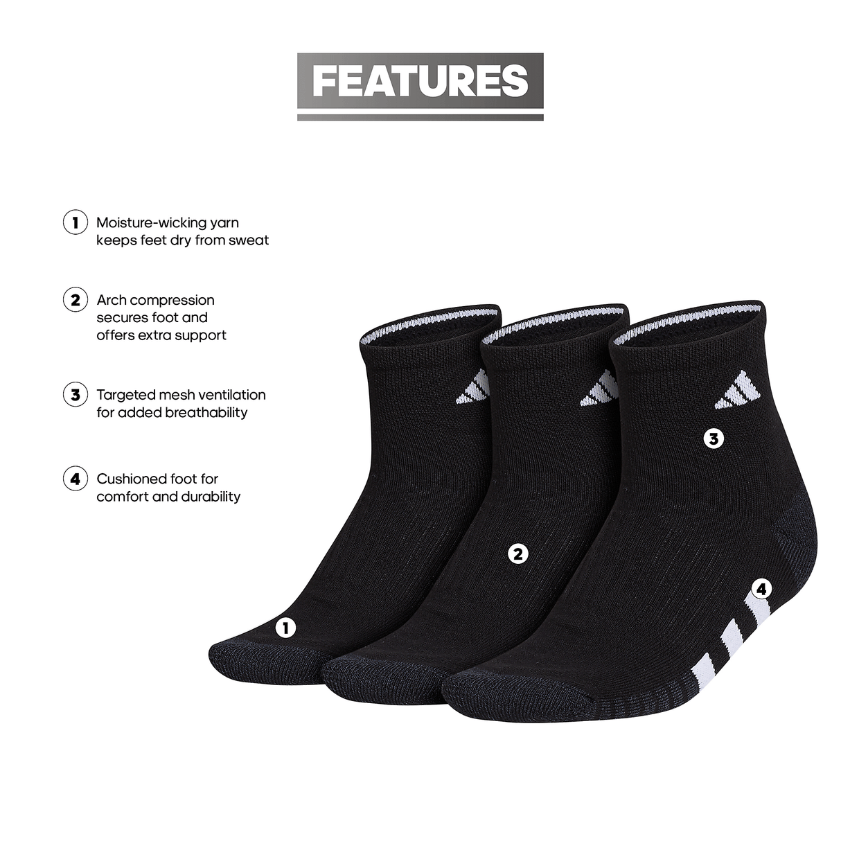 adidas Women's Cushioned 3.0 3-Pack Quarter Sock-2