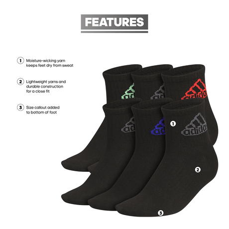 adidas Youth Superlite Classic 6-Pack Quarter Sock-2
