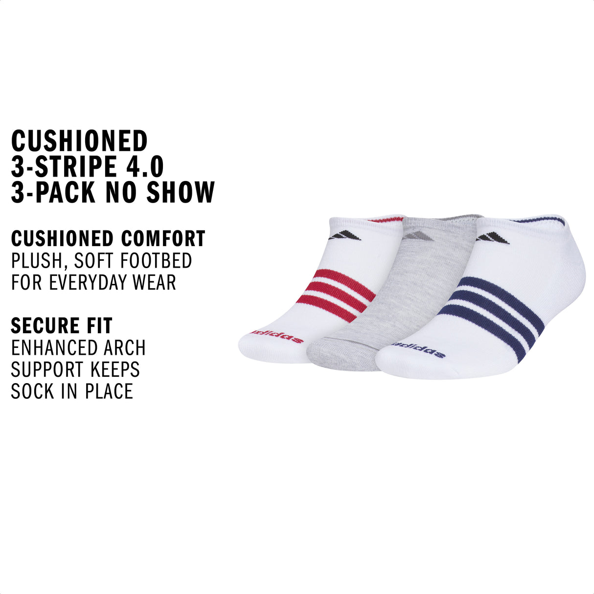 adidas Men's Cushioned 3-Stripe 4.0 3-Pack No Show Sock-2