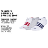 adidas Men's Cushioned 3-Stripe 4.0 3-Pack No Show Sock-2