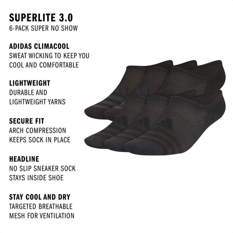 adidas Men's Superlite 3.0 6-Pack Super No Show Sock-2