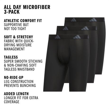 adidas Men's All Day Microfiber 3-Pack Long Boxer Brief-2