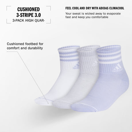 adidas Women's Cushioned 3-Stripe 3.0 3-Pack High Quarter Sock-2