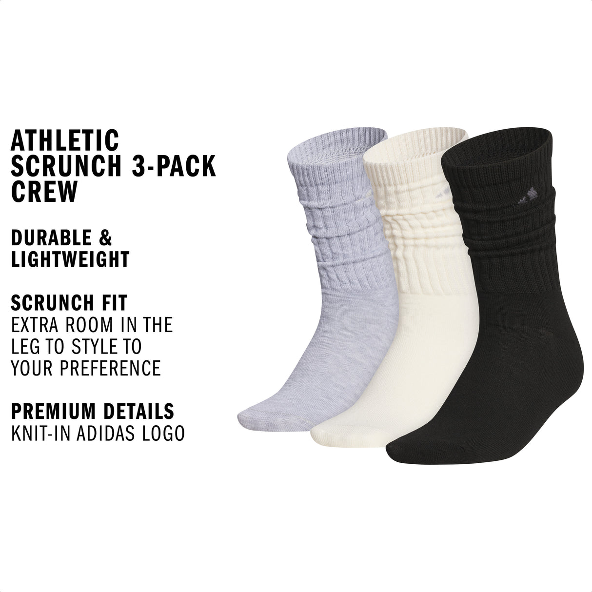 adidas Women's Athletic Scrunch 3-Pack Crew Sock-2