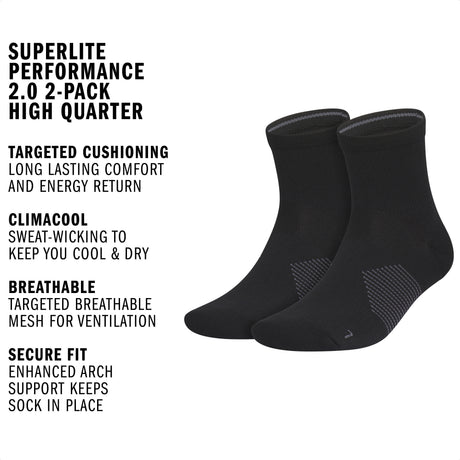 adidas Unisex Superlite Performance 2.0 2-Pack High Quarter Sock-2
