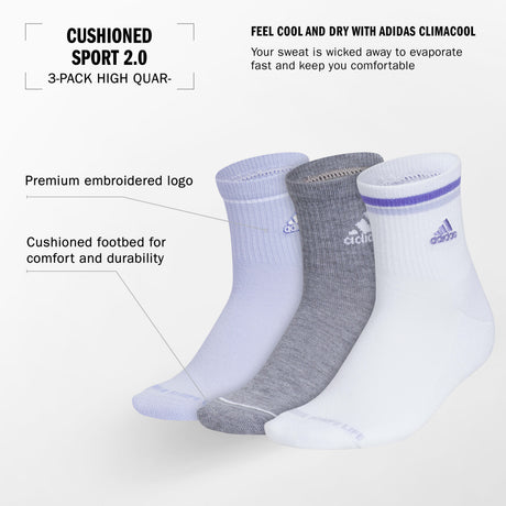 adidas Women's Cushioned Sport 2.0 3-Pack High Quarter Sock-2