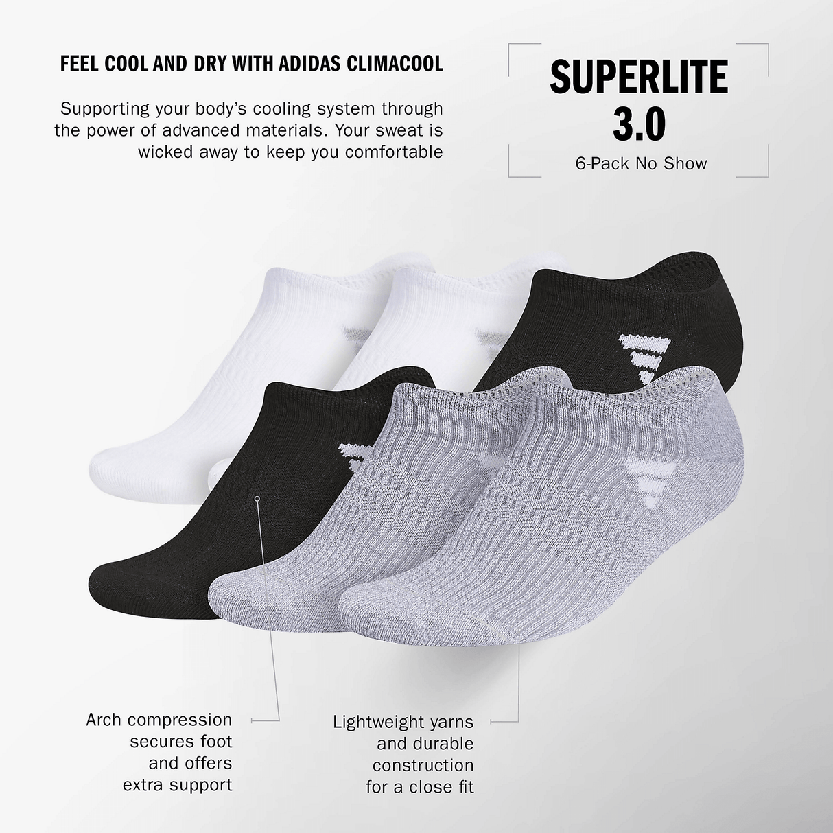 adidas Women's Superlite 3.0 6-Pack No Show Sock-2