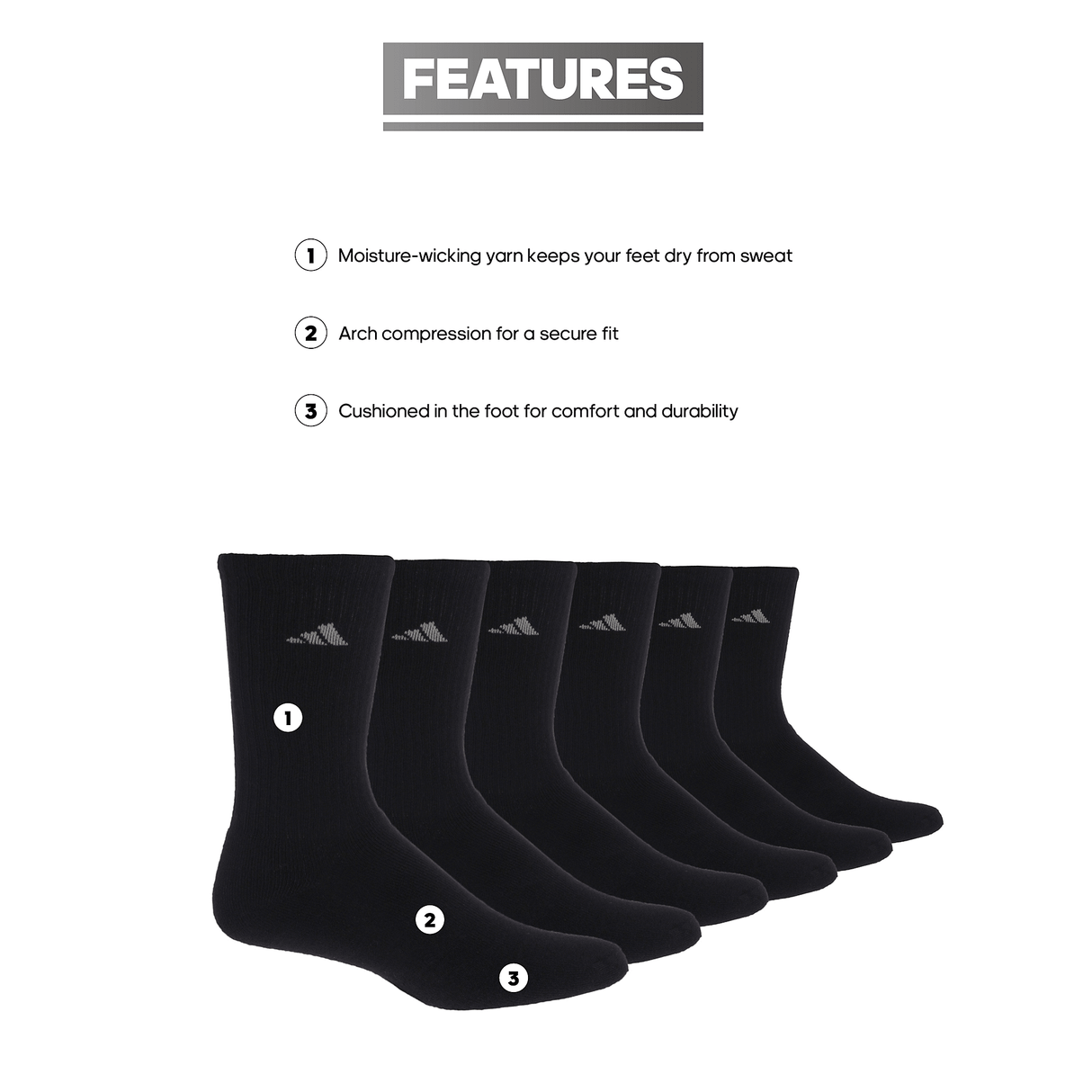 adidas Women's Athletic Cushioned 6-Pack Crew Sock-2
