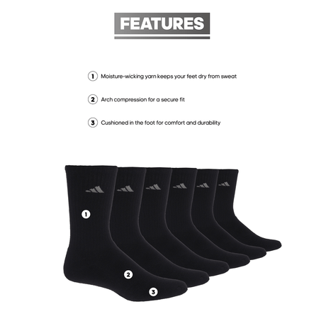 adidas Women's Athletic Cushioned 6-Pack Crew Sock-2