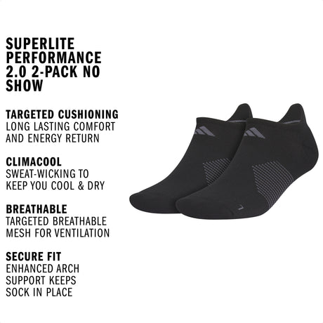 adidas Unisex Superlite Performance 2.0 2-Pack No Show Sock-2