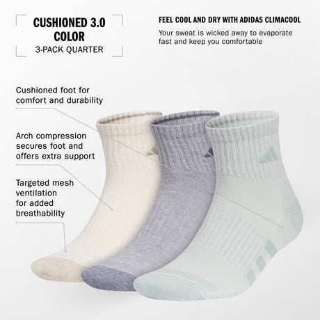 adidas Men's Cushioned 3.0 Color 3-Pack Quarter Sock-2