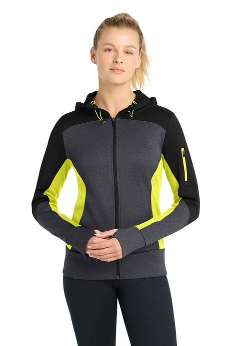 Sport-Tek Women's   Tech Fleece Colorblock Full-Zip Hooded Jacket