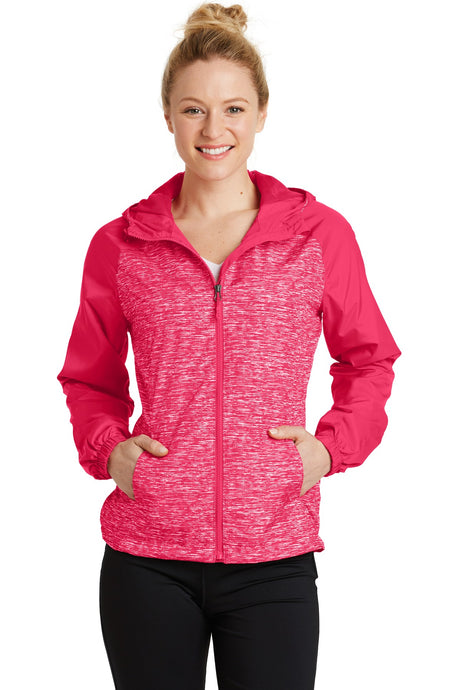 Sport-Tek Women's   Heather Colorblock Raglan Hooded Wind Jacket