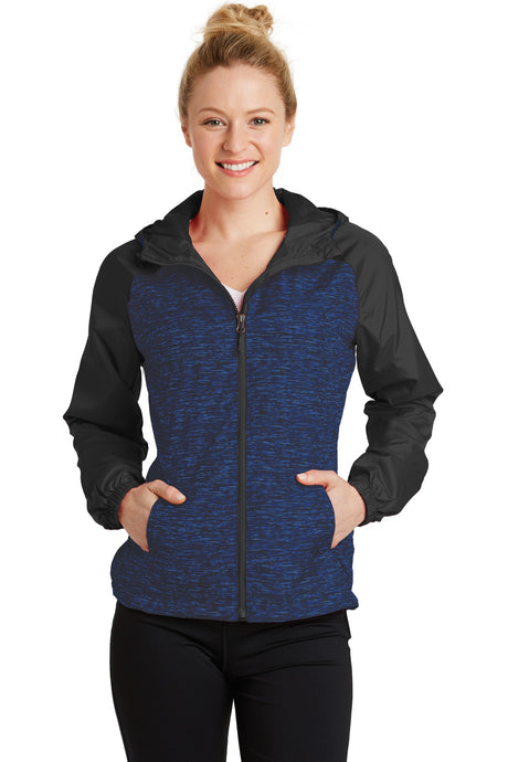 Sport-Tek Women's   Heather Colorblock Raglan Hooded Wind Jacket